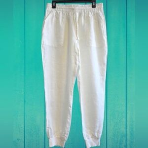 Magaschoni White Linen Jogger Style Pants Size Medium